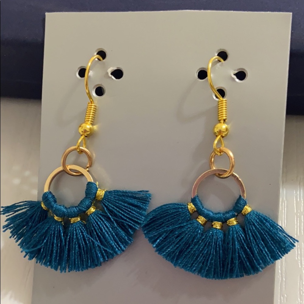 10k Gold Plated Blue Tassel Earrings